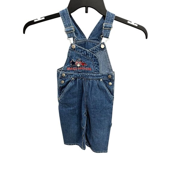 Vintage Harley Davidson 18M Toddler Overalls Denim Jean Harley Motorcycle Theme - Picture 1 of 6